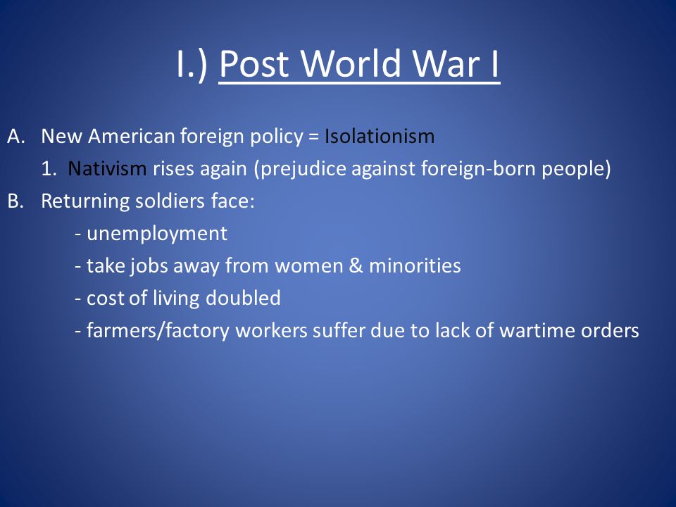 Isolationism in post world war i america